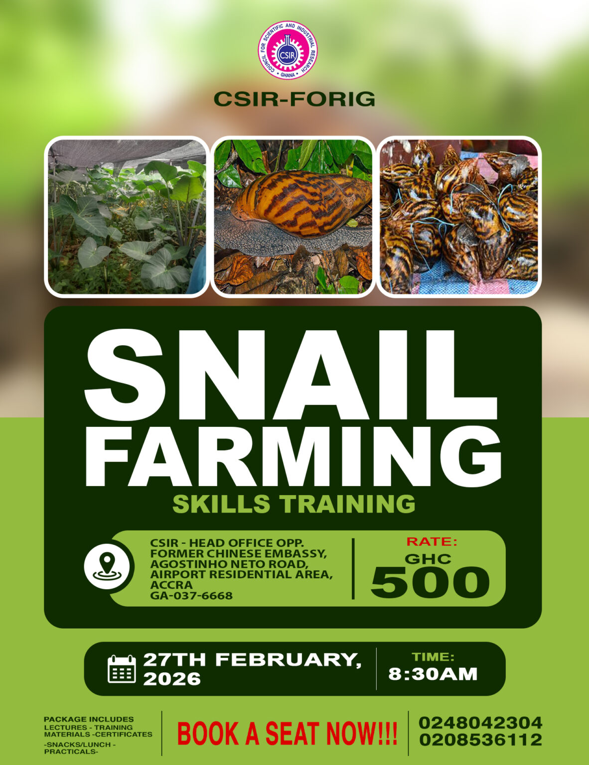 SNAIL FARMING AND BEE KEEPING SKILLS TRAINING – CSIR-FORIG